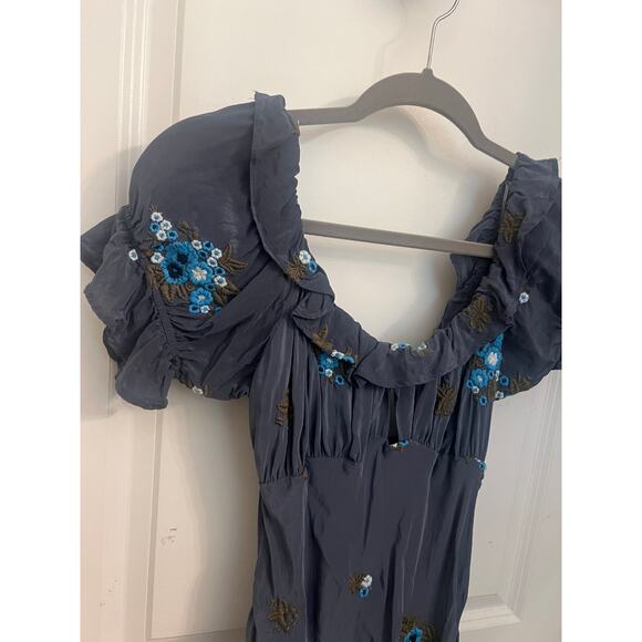 Free People Bali Santa Cruz Maxi Dress M Blue Floral Western Chic cottagecore - Picture 10 of 12